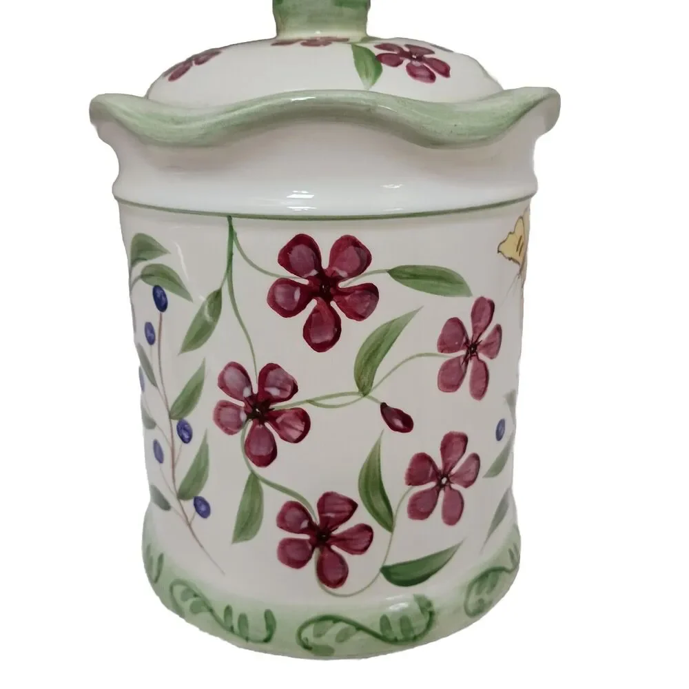 Butterfly Berries Ceramic Canister 7.5